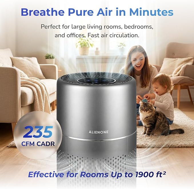 Air Purifier for Large Room Up to 1900 Sq Ft, HEPA Filter, 235 CFM CADR, Smart WiFi App Control, Auto Mode, Ultra-Quiet Sleep Mode, Air Purifier for Bedroom Living Room, Pet Dander Dust Smoke