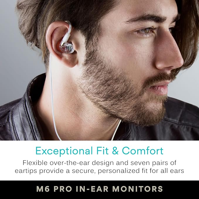 MEE audio M6 PRO Musicians' In-Ear Monitors Wired + Wireless Combo Pack: Includes IEMs, 2 Audio Cables and BT3 Hi-Res Bluetooth Audio Adapter w/aptX, LDAC, Auracast Support, & Built-In Headset (Clear)