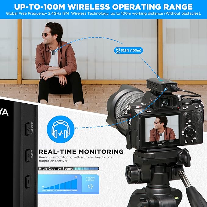 BOYA Wireless Lavalier Microphone for Cameras Phone DSLR Camcorder Clip on Lapel Mic for Video Recording Live Streaming YouTube Interview BY-XM6-K1