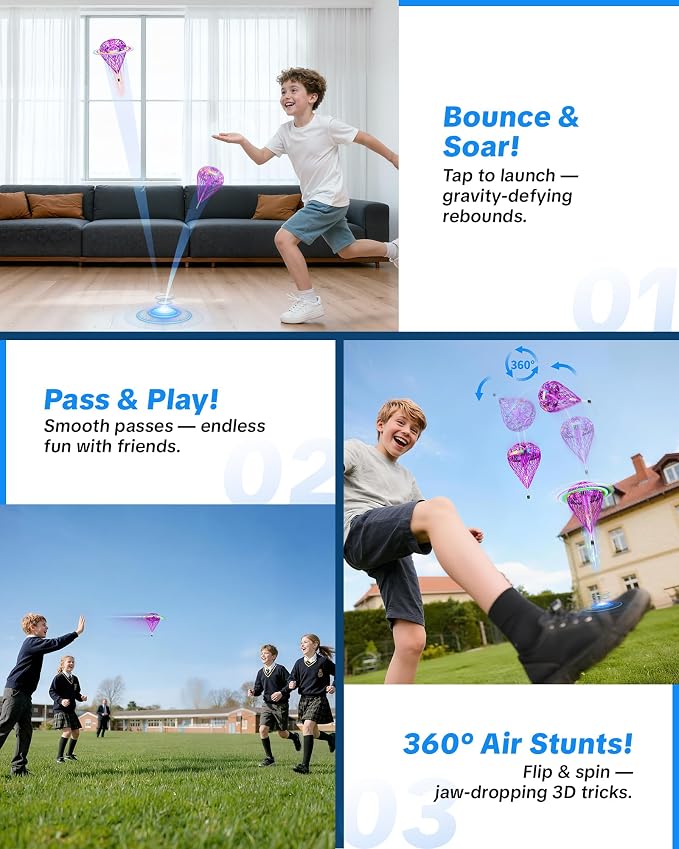 Flystars Flying Bouncing Toys, Next-Gen Pro 2026 Cosmic Globe Flying Orb Ball Motion-Control Hover Spinner with 3D Flips, Cool Birthday Toy for Kids 6+ Boys Girls Teens (Purple-L)