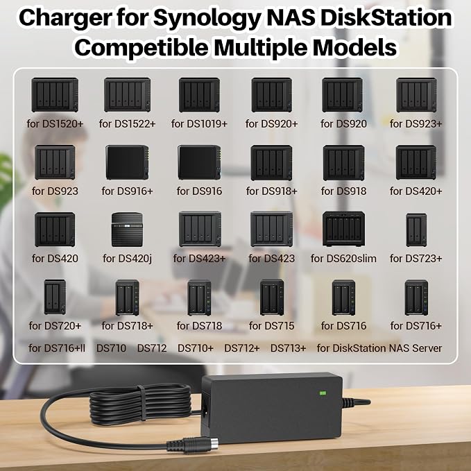 12V DC Power Cord for Synology NAS DiskStation DS1522+DS923+ DS1520+ DS418 DS420+ DS423+ DS620slim DS718+DS720+DS723+ DS916+ DS918+ DS920+ DS1019+ NAS Server Power Supply Replacement Cord