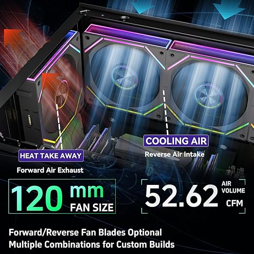FB120 3 Pack 120mm ARGB PC Case Fans - Wireless Splicing/Daisy-Chain Design, 16.8M Colors Infinite Mirror Design with Remote, PWM Speed Control, High Airflow, Quiet Cooling for Gaming PC Build