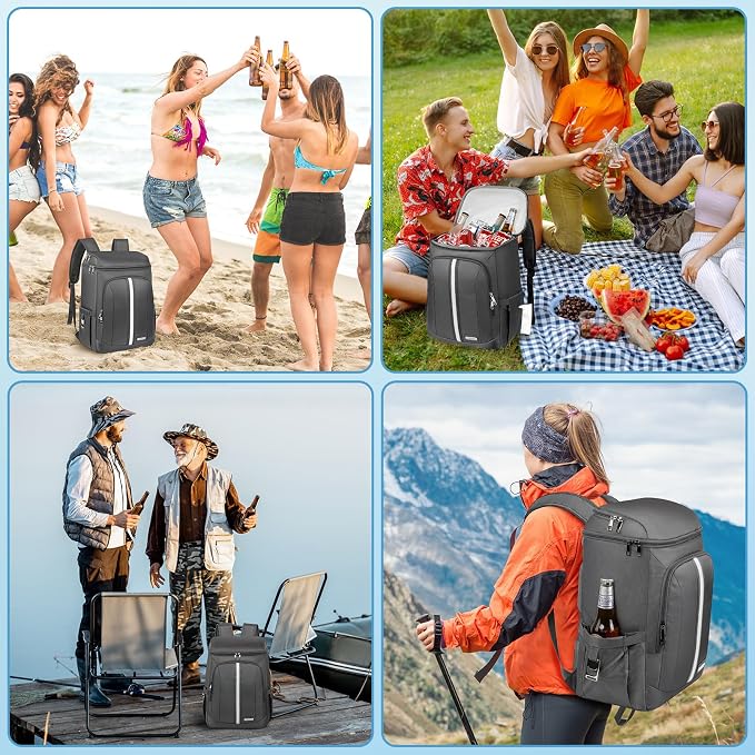 Cooler Backpack for Women Men,Insulated Backpack Cooler Leakproof Double Deck Work Lunchboxes Cooler Bag,Hot and Cold Thermal Backpack with Reflective Stripes