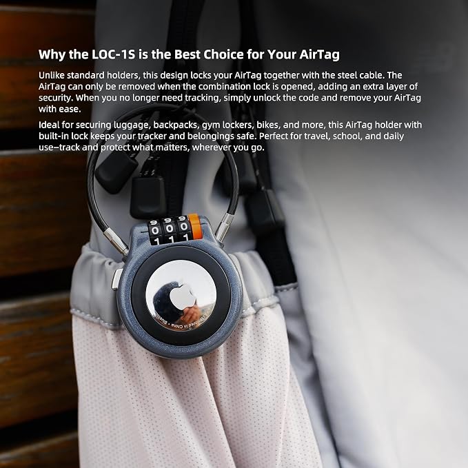 Metal AirTag Holder with Combination Lock, Compatible with Apple Tag, AirTag Lock Case for Luggage, Backpack, Suitcase, Air Tag Holder for Kids, Ski Gear, Car Tracking, GPS Tracker Case