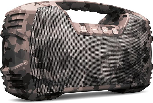IPX7 Waterproof Outdoor Bluetooth Speaker, Wireless, 90W(Peak), 32H Playtime, Floating Design, Deep Bass & Loud Stereo Sound, Portable with Handle, Rugged for Pool, Beach, Kayaking, Hiking, Camo