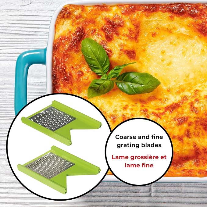 Starfrit Cubing Pro Mandoline Slicer, Dicer - 4 Blades & Graters with Storage Box - Straight & Crinkle V-Blades, Fine & Coarse Graters - 10 Thickness Settings, 3 Julienne Sizes - Self-Feeding Pusher