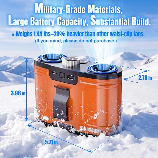 2026 25000MAh AI Portable Waist Fan, 100 Speeds 34000RPM Strong Airflow, Belt Fan with up to 145H of Working Time, Flashlight,Rechargeable Wearable Personal Fans for Outdoor