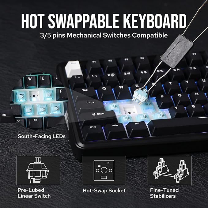 EPOMAKER TH85 QMK/VIA Wireless Gaming Keyboard, BT5.0/2.4GHz/USB-C, Hot Swappable Pre-lubed Custom Creamy Jade Linear Switches, Gasket Creamy Keyboard for PC/Mac/Office/Gaming (Black)
