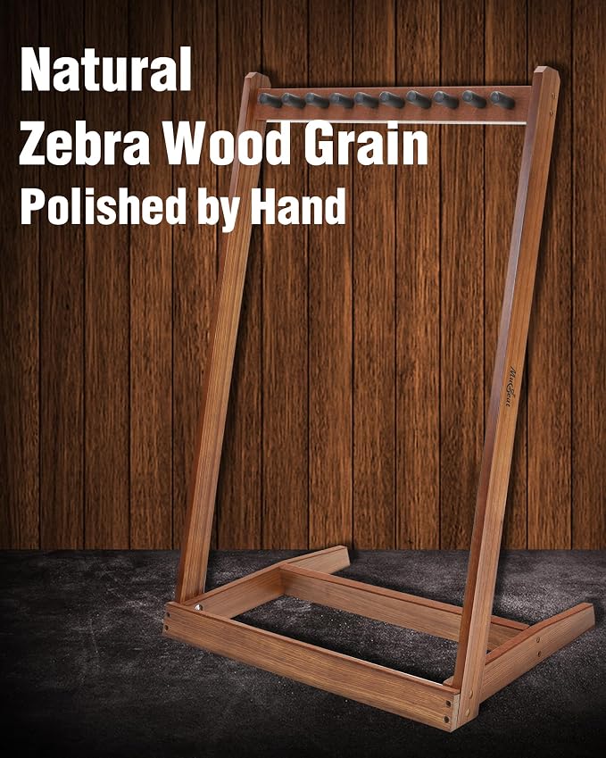 Multiple Guitar Stand, Zebra Wood Guitar Rack for 3 Acoustic, 5 Electric or 5 Bass, Hardwood Multi Instrument Stand for Men, Wooden Floor Instrument Racks for Studio Display, Home Decor