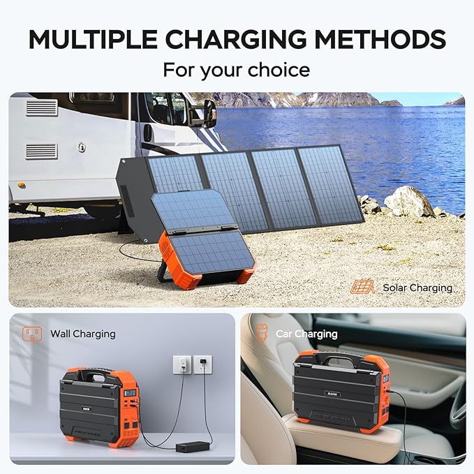 BLAVOR Portable Power Station with 120W Solar Panel, 1600W (Peak 3200W) Solar Generator Built-in Solar Panel, 1024Wh LiFePO4 Battery, 100W USB-C Fast Charge