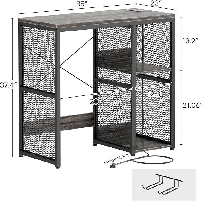 Homieasy Mini Fridge Cabinet with Power Outlet, Coffee Bar Cabinet with Mini Fridge Space, Industrial Liquor Cabinet with Wine Storage & Glass Holder for Dorm, Living Room, Home Kitchen, Grey