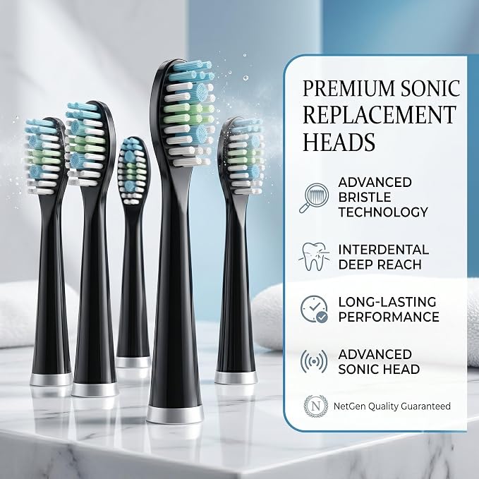 Sonic Electric Toothbrush for Adults, Rechargeable Power Toothbrush with 5 Replacement Heads, Travel Case, 3 Modes, 2 Minute Timer, IPX7 Waterproof Cordless Electric Toothbrush | Black