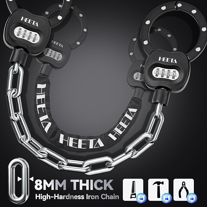 HEETA Electric Scooter Lock Anti Theft with Scooter Bag, 4 Digit Combination Bike Chain Lock, Heavy Duty Security Bicycle Lock Cable Accessories for E Scooter, E Bike, Motorcycle, Door, Gate & Fence