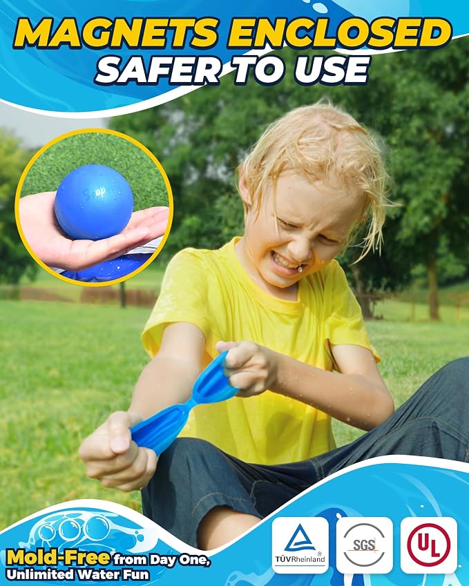 Reusable Water Balloons 18Pcs - Quick Fill Water Balls Toys For Toddler Age 4-8 - Refillable Magnetic Self-Sealing Water Splash Bomb For Summer Party Pool Outdoor Beach Toys for kids Age 8-12