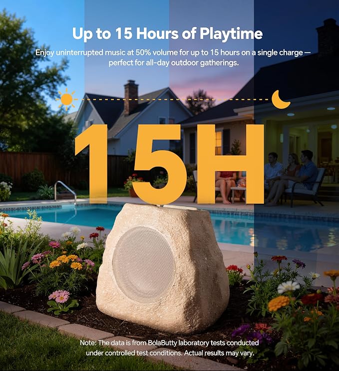 Upgraded Outdoor Rock Speaker 30W Deep Bass Multi-Sync up to 100Pcs, Remote Control, IPX7 Waterproof Solar-Powered with LED Lights Perfect for Pool, Garden, Patio, Ideal for Music Lovers - 1 Pack