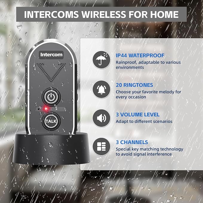Doorbell Wireless for Home, Wireless Intercom System 4900ft Long Range,Two Way Intercom Doorbell with 3 Volume Levels,20 Ringtones,Intercoms for Home Classroom Business,2 Pack