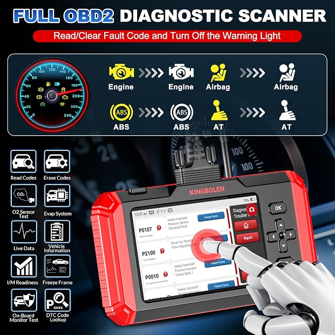 KINGBOLEN OBD2 Scanner S800 Car Scanner, OBD2 Diagnostic Scan Tool with 15 Reset, Oil Brake Throttle Service, Engine ABS SRS Transmission Code Reader, Battery Test, AutoVIN, Lifetime No Charge Update