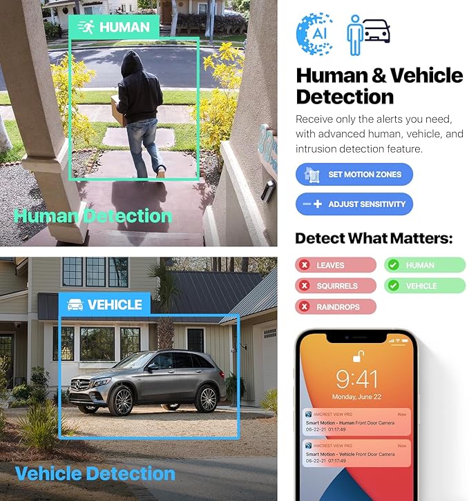 Amcrest 4K (8MP) IP POE Camera, UltraHD Outdoor Bullet, 3840x2160, 98ft NightVision, 125° FOV, IP67, MicroSD (256GB), Human & Vehicle Detection, Tripwire & Intrusion, (IP8M-2496EW-AI-V3)