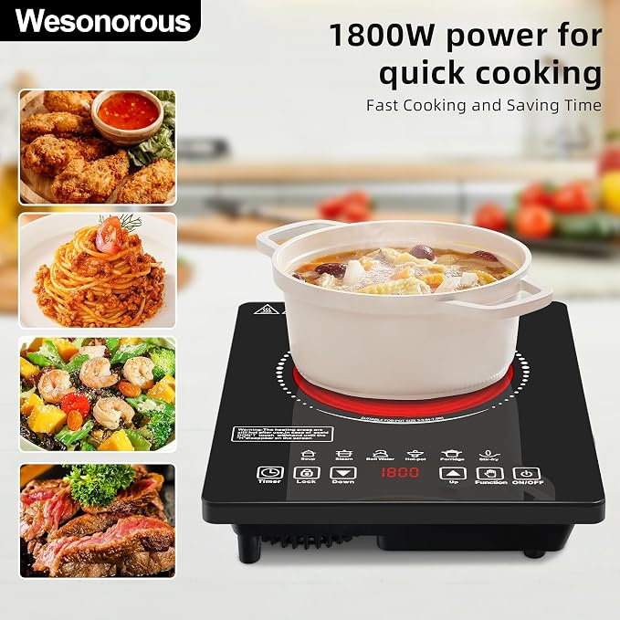Single Burner Electric Cooktop,110V 1800W Electric Stove Top with LED Touch Control,9 Power Levels, 3 hTimer, Safety Lock,single burner cooktop Overheat protection