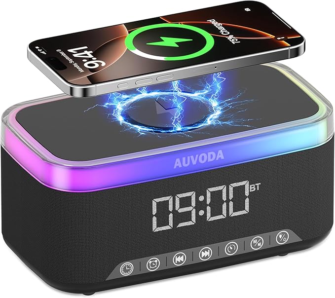 S300 Portable Bluetooth Speaker, 16 W Stereo, BT 5.3, TWS Pairing | 15 W Wireless Charging, 13-Color Night Light, Alarm Clock, TF AUX Inputs, Ideal for PC Smartphone Home Bedroom Office