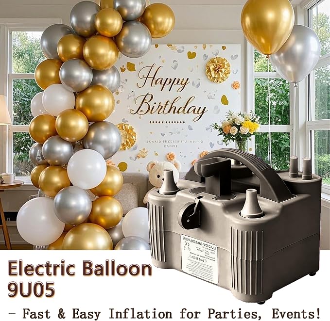 4-in-1 Electric Balloon Pump for All Balloons, Inflatables, and Sports Balls, Portable High Power Triple Inflating Ports for Latex Foil 260q Mylar Balloon
