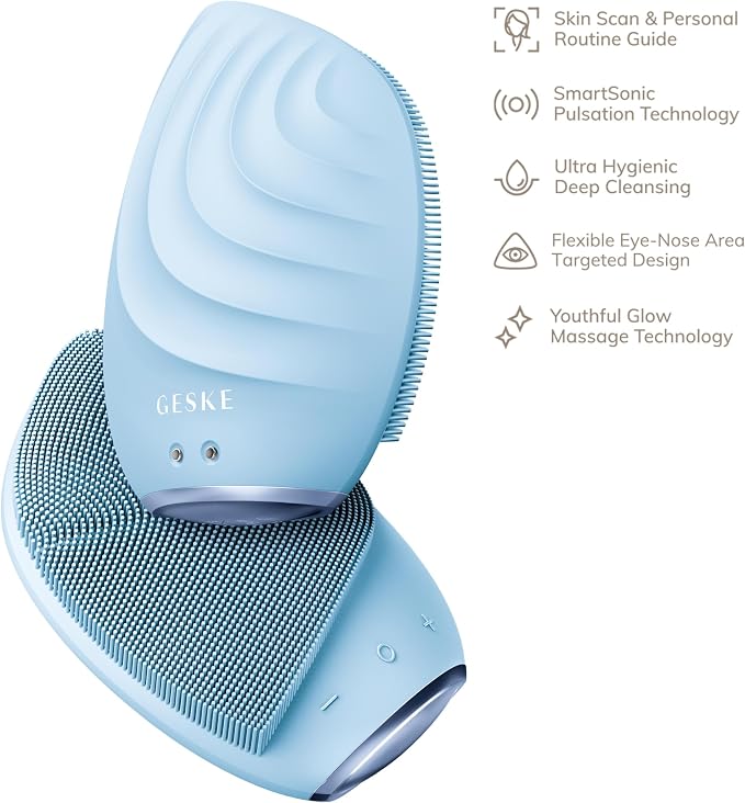 GESKE SmartAppGuided™ Sonic Facial Brush 5 in 1 | Vibrating Electric Facial Cleansing Brush | Soft Silicone Brush | Professional Facial Cleanser | Skin Cleanser & Exfoliator | Face Massager