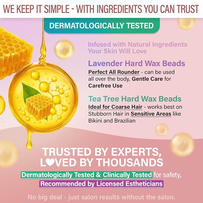 Tress Wellness Award Winning Waxing Kit for Sensitive Skin – Safe for Face & Skin, Easy to Use – At-Home Kit for Face, Bikini, Brazilian & Full Body - Midnight Rose, No Display