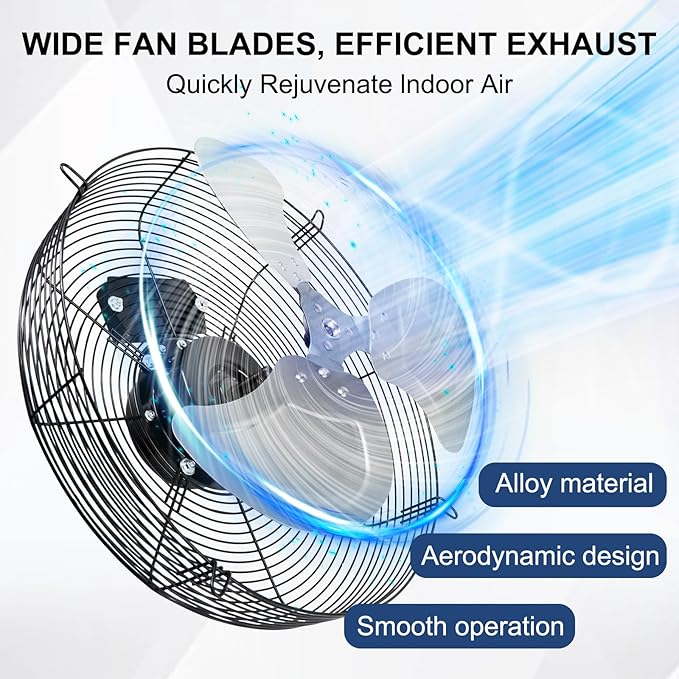 Criditpid 18 Inch Wall Mounted Shutter Exhaust Fan with ON/OFF Switch, High-Speed, Low-Noise Pure Copper Motor, Wall Exhaust Fan for Gable, Shed, Garage, Greenhouse, Kitchen, Attic, 2500CFM, 1495RPM.
