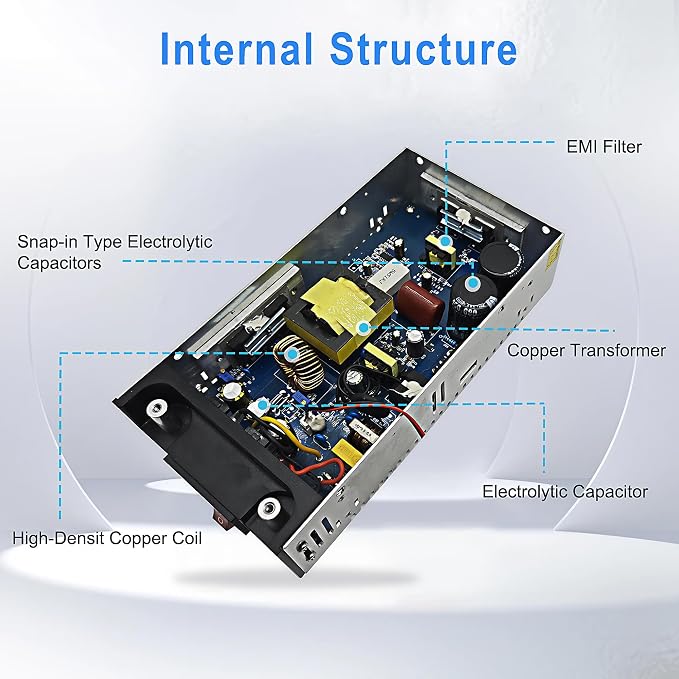 New Version 110V AC to 12V DC Converter 600W Power Supply 50A, Universal SMPS Transformer for RV, Pump, LED Strip, CCTV, Car Stereo,Diesel Heater