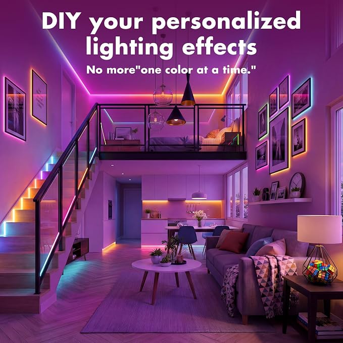 IC Smart RGB LED Strip Lights, 100FT LED Lights for Bedroom, App Control/Remote Control, Music Sync, DIY Design, Rainbow Chasing Effects, Strip Lights for Home, Party Decor