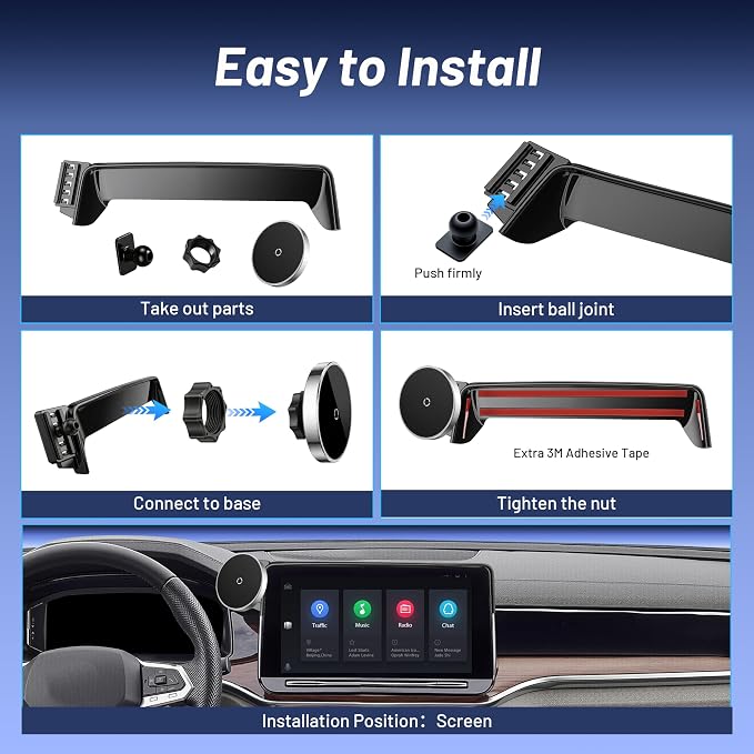 Magnetic Phone Holder for Volkswagen Atlas (2024 2025 2026, 12inch) / VW Altas Cross Sport, 15W Wireless Car Charger for iPhone & Samsung, 360 & Hands Free, with Storage Box, New Car Accessories