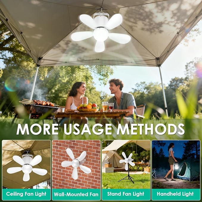 Solar Ceiling Fan Light, 25W Solar Powered Portable Gazebo Fan with Remote, Wireless Battery Operated Ceiling Fan Light Outdoor, Tent fan for Camping RVs Patio Canopy Chicken Coop Outside