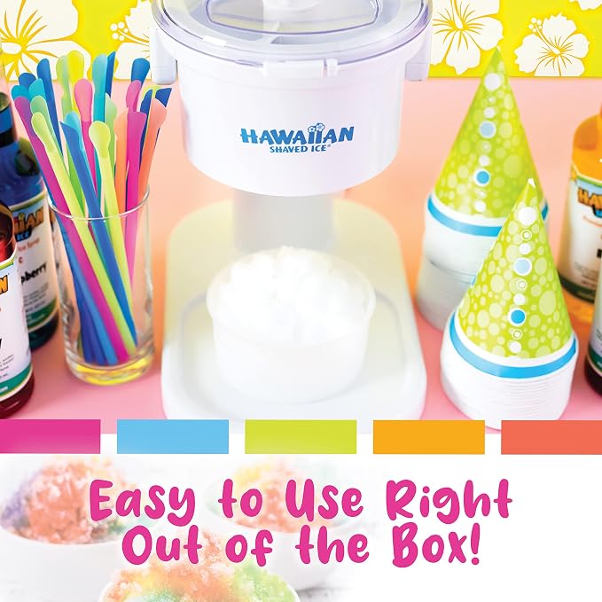 Hawaiian Shaved Ice S700 Kid-Friendly Snow Cone Machine Kit with 3-16oz. Syrup Flavors and Accessories bundled with Hawaiian Shaved Ice S700 Snow Cone Machine with 6-16oz. Syrups and Accessories