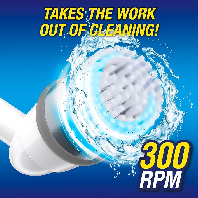 Voom Electric Spin Scrubber, Cordless Shower Spinning Brush with 2 Replaceable Brush Heads & Adjustable Handle, Rechargeable Spinning Brush for Cleaning Bathroom Tub, Floor & Wall Tiles, Car Wheels