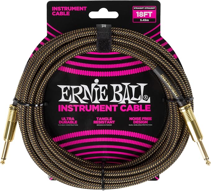 Ernie Ball Braided Instrument Cable Straight/Straight 18ft - Pay Dirt (P06432)