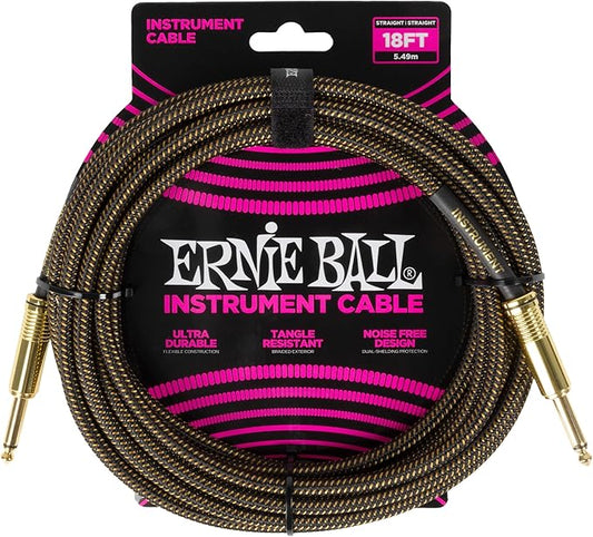 Ernie Ball Braided Instrument Cable Straight/Straight 18ft - Pay Dirt (P06432)