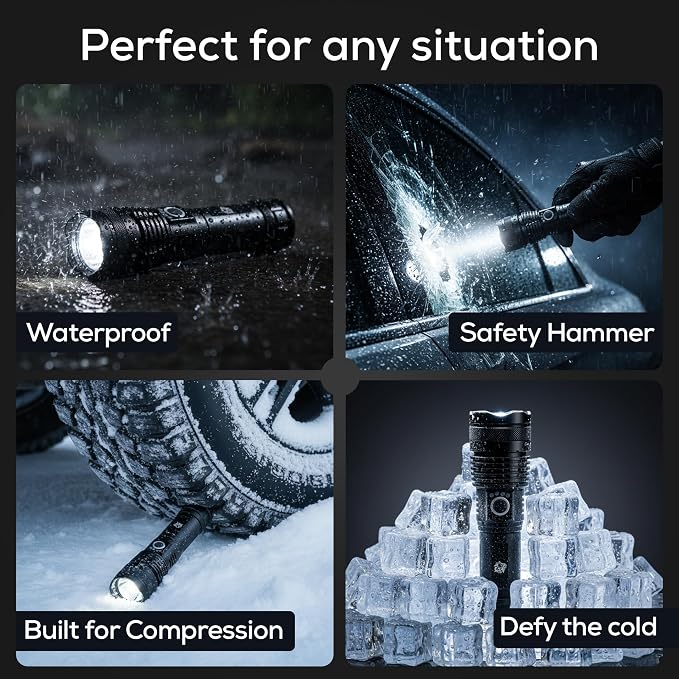 LPO Tactical Flashlight, Compact Rechargeable Flashlights 1800 High Lumen Flashlight Super Bright Pocket Torch, Telescopic Zoom, Waterproof & Shockproof, Led Flashlight Home & Outdoor, Gift for Men