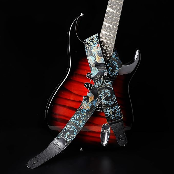 Guitar Strap, Embroidery Jacquard Adjustable Guitar Straps for Acoustic/Bass/Electric Guitar, Includes Guitar Pick, Strap Button and Strap Lock, Constellation Gift (Pisces)