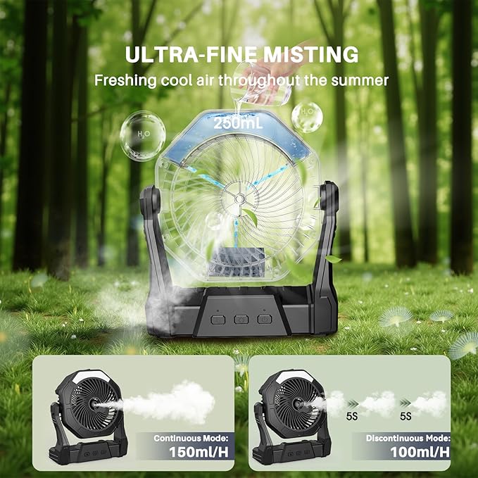 Ausic Portable Misting fan, 8-Inch Cooling Mist Fans, [8-35Hrs] USB Rechargeable Battery Powered Fan with Mister, 250mL Water Tank & LED Lantern, for Home Desk, Bedroom, Office, Outdoor&Indoor Use