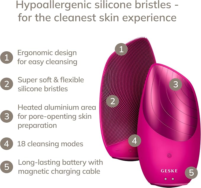 GESKE SmartAppGuided Sonic Thermo Facial Brush | 6 in 1 | Skin Cleansing | Cleansing Brush with Thermal Function | Electric Facial Massager