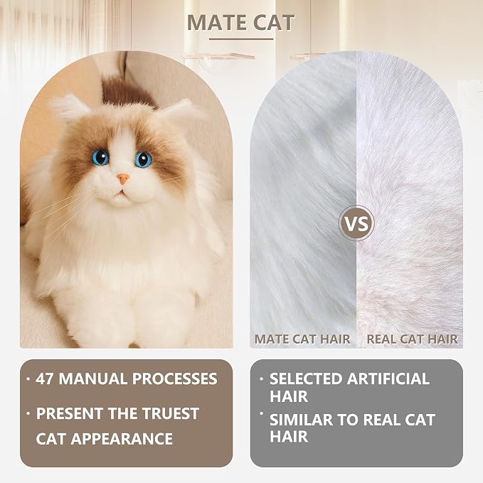 Chongker Interactive Robot Cat, Plush Stuffed Animal Toys, Bionic Motion, Purr and Heartbeat Sound, Lifelike Cat Companion for Children and the Elderly