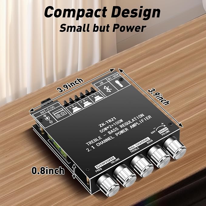 Daakro ZK-TB21 Bluetooth Amplifier Board,50W+50W+100W 2.1 Channel Subwoofer Amp Board with Treble and Bass Control,DC 12-24V, Bluetooth and AUX Inputs, DIY Wireless Speakers AMP Board, Password Free