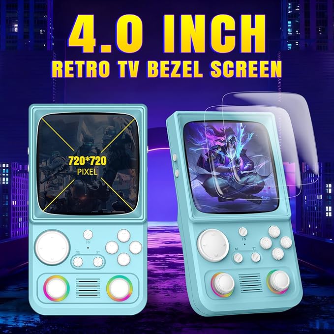 R36TMAX Retro Gaming Console Handheld – 4.0" IPS Screen, 23+ Emulators, 64GB Preloaded Game Console, 5G WiFi Online Play, RGB Joystick, 4000mAh Portable Retro Game Console –Classic Blue