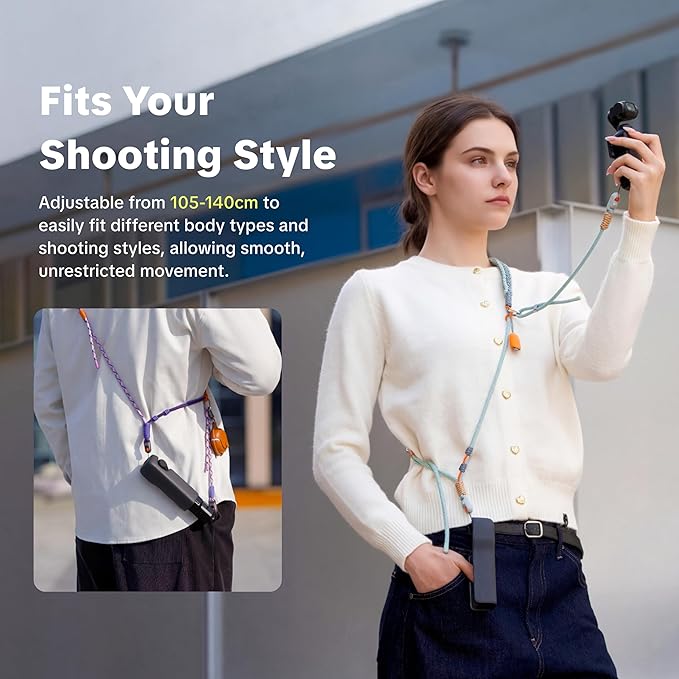PGYTECH Crossbody Camera Strap for DJI Osmo Pocket 3/Xtra Muse, 2-in-1 Adjustable Shoulder/Wrist Lanyard for Photography
