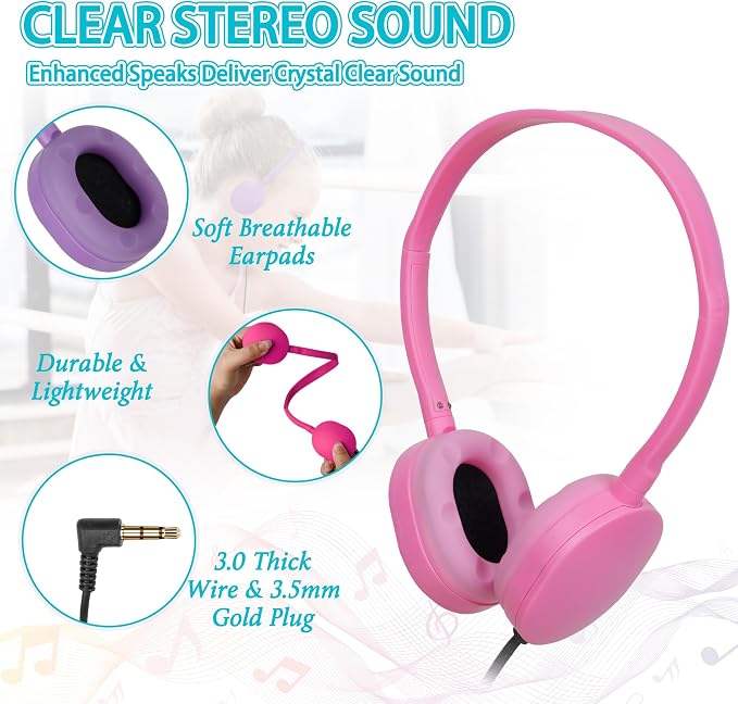 100 Pack Bulk Headphones for Classroom School,Wholesale Earphones Class Set for Students Teens and Adult（10 Colors