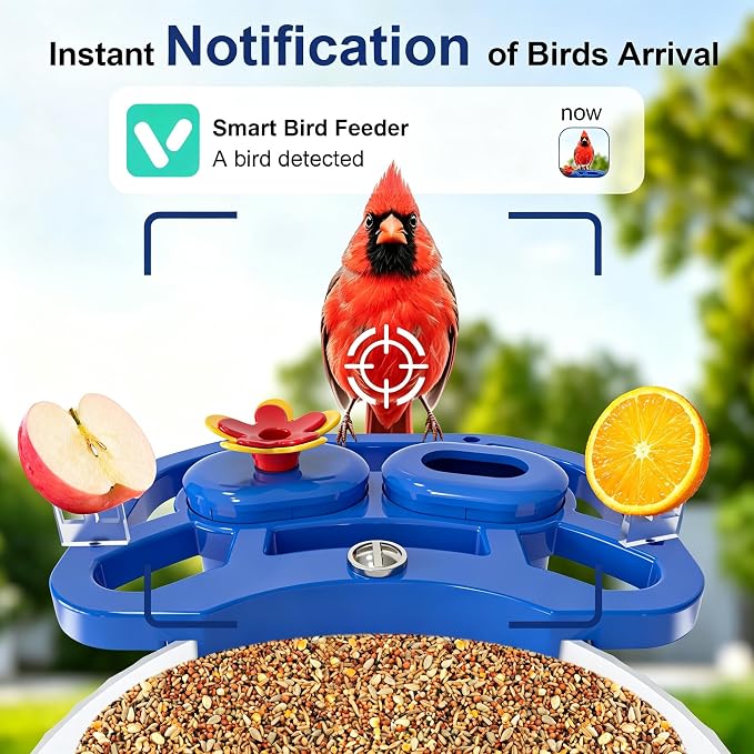 NEEZUKAR Smart Bird Feeder with Camera Solar Powered, AI Species Identification, 2K HD Video, Instant Arrival Alerts, Weatherproof Design for Outdoor, Best Gift for Bird Lovers(Blue)
