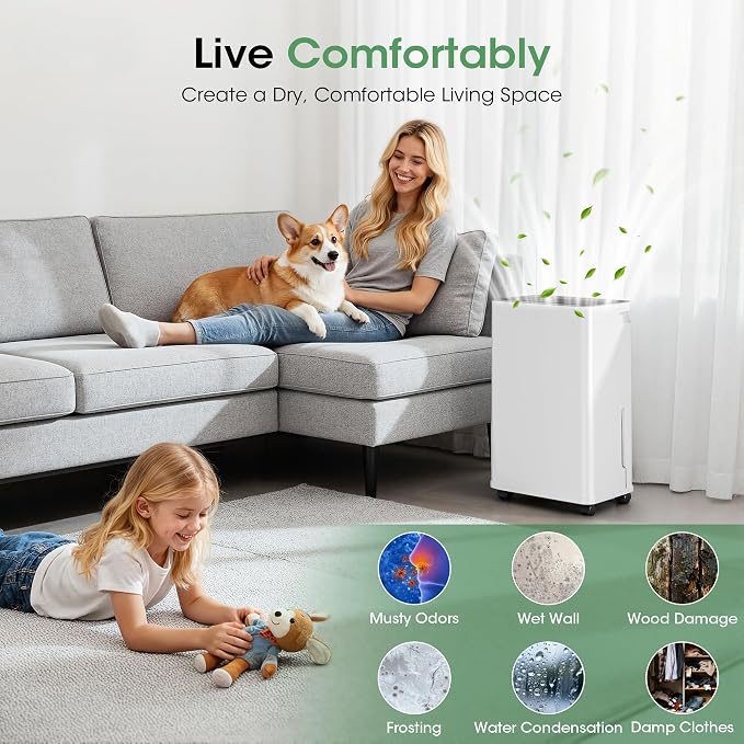 2500 sq.ft Dehumidifier for Basement, Smart APP WiFi Control,35 Pint Dehumidifiers for Home with Drain Hose, 24H Timer & Child Lock, Quiet & Eco, Ideal for Large Rooms, Bathroom, Bedroom, New Upgraded