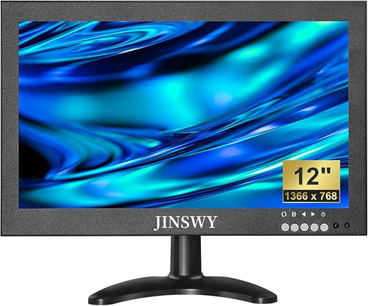 12" Mini Security Monitor, IPS 1366x768 Metal Screen, HDMI/VGA/AV/BNC/USB Input, Built-in Speakers & Remote, Small Monitor for CCTV Surveillance and Security Systems