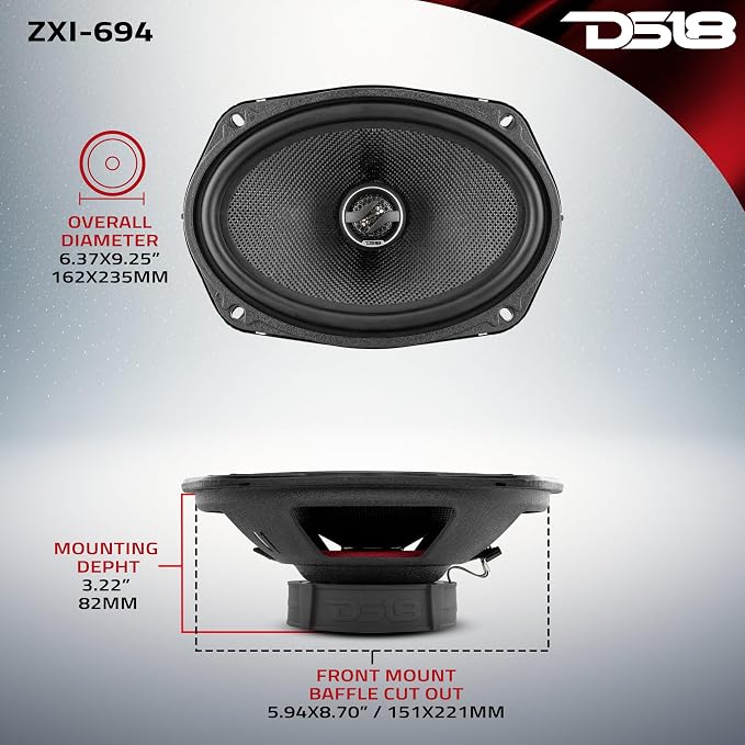 DS18 ZXI-694 6x9 Car Audio Coaxial Speaker with Built in Neodymium Tweeter and Kevlar Cone – 2 Way 360 Watts Max 4 Ohm (2 Speakers)
