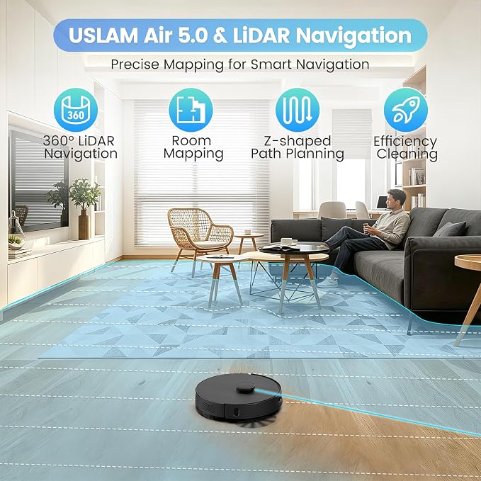 T20+ Robot Vacuum and Mop Combo Self‑Emptying with 6000Pa Suction, LiDAR Navigation, Home Mapping, 75‑Day Capacity, 180 Mins Runtime, APP&Voice&Remote, Robot Vacuum Cleaner for Hair, Floors, Carpets